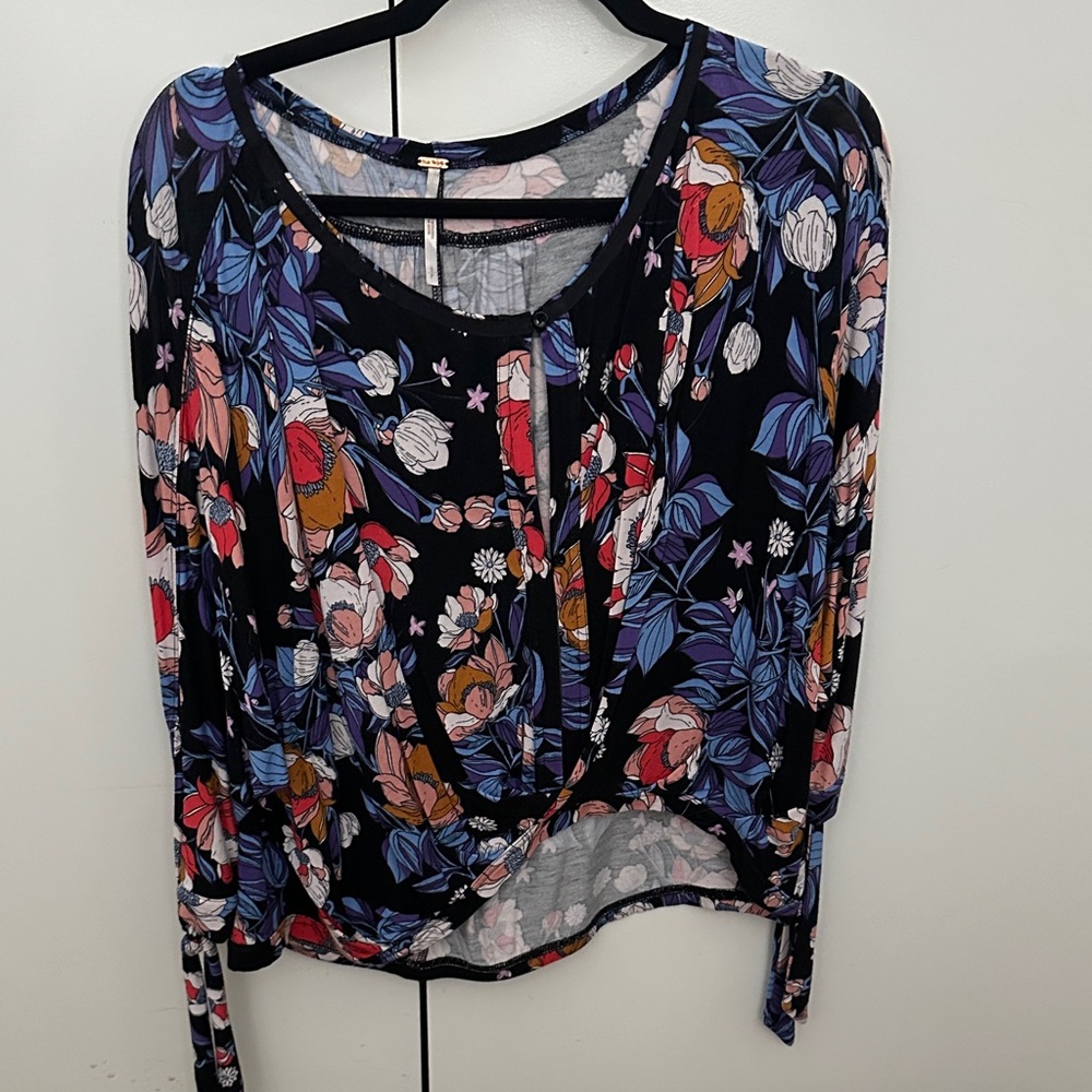Free People Floral Blouse - Black and Multicolor